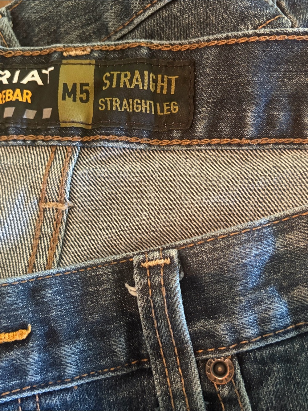 Ariat M5 Straight Leg Jeans in Indigo Blue with Tan Stitching